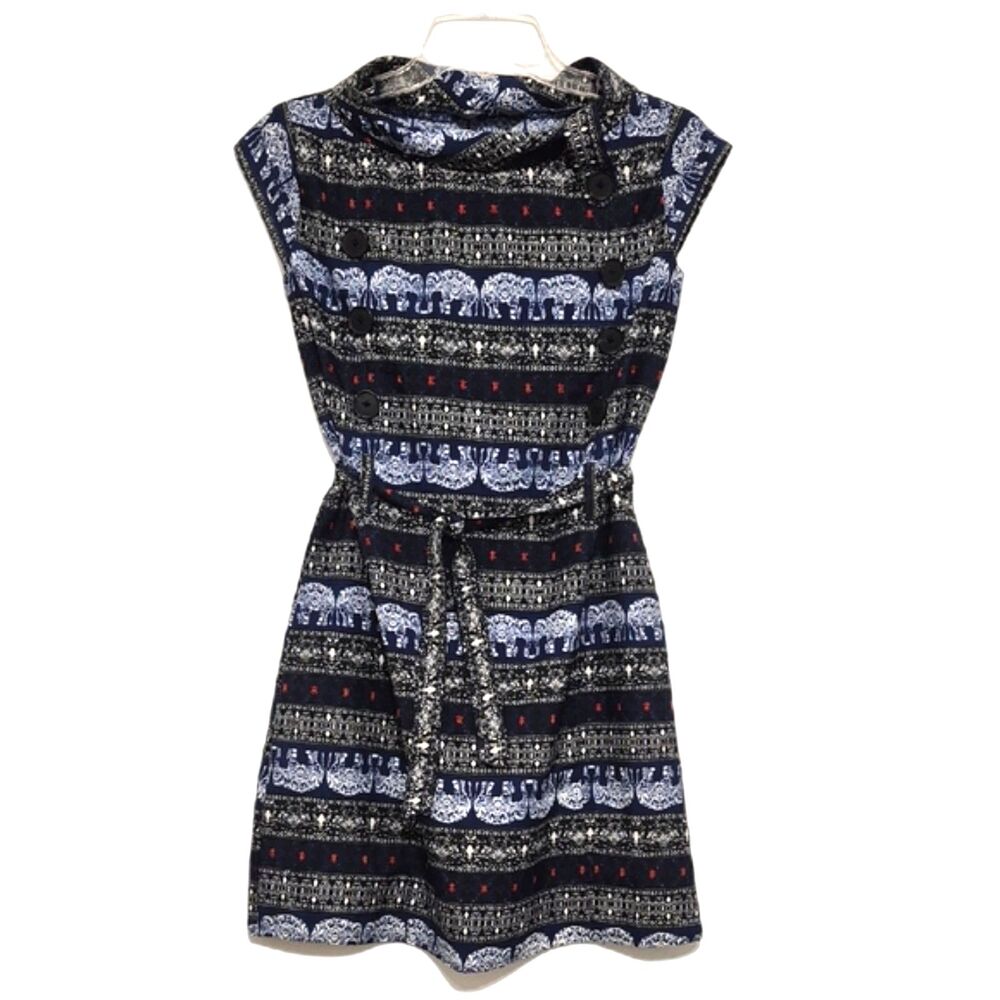 Blue Harbour Market & Spruce Dress S Elephant Pattern Tie Waist Cap Sleeves